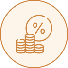 Stacked coins with percentage symbol icon.