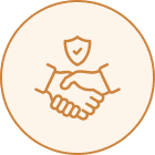 Handshake icon with shield, symbolizing trust.