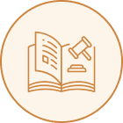 Icon of an open book with a gavel above it, symbolizing law and justice.